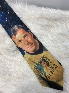 Ralph Marlin Navy and Gold Sci‑Fi Character Print Tie